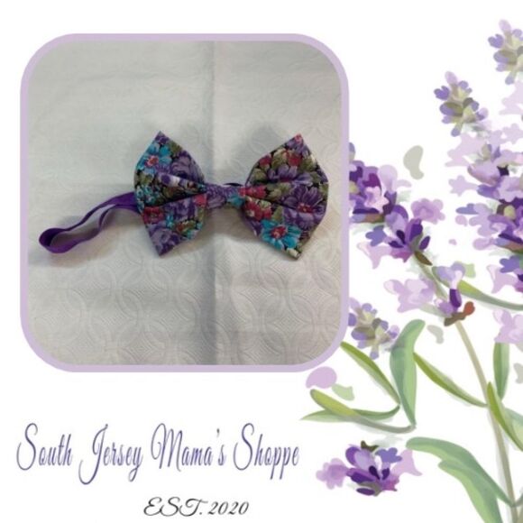 Vintage Fabric Headband Bow Purple Floral 100% Cotton  Infant 3-6 Months - Picture 1 of 9
